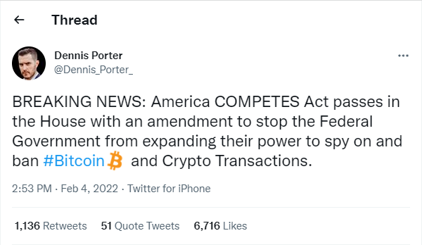 Dennis Porter's tweet