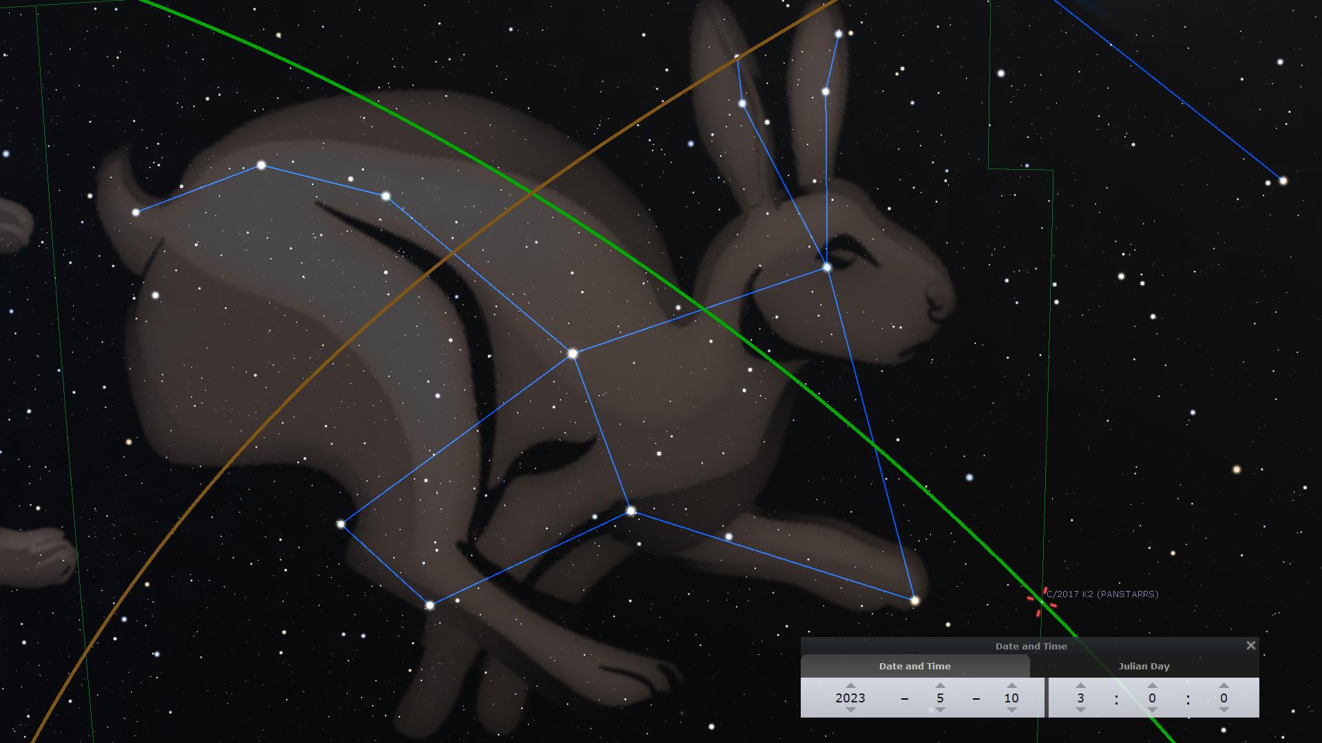 Comet K2 enters Lepus on May 10.