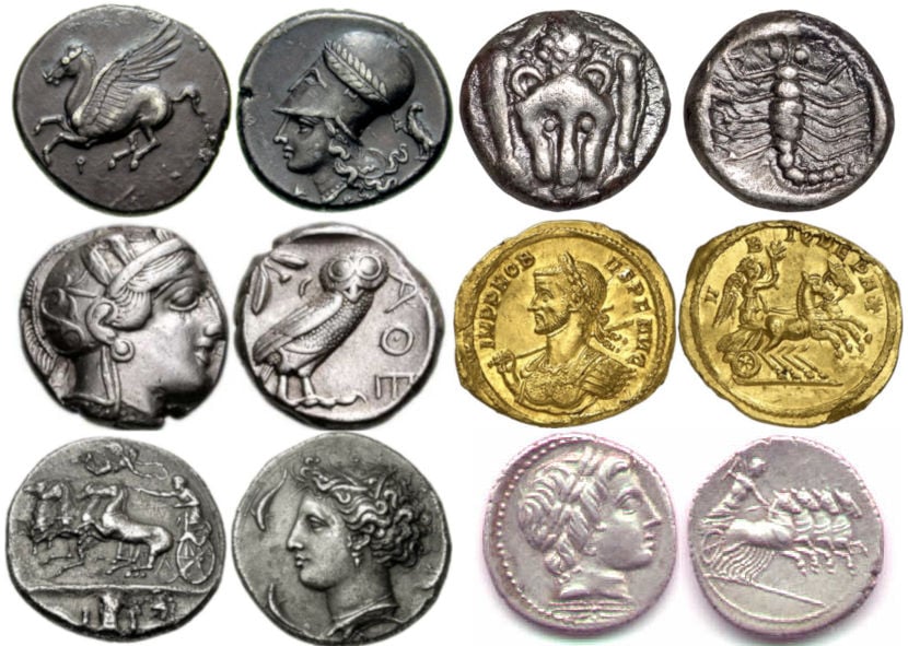 Ancient Greek and Roman coins.