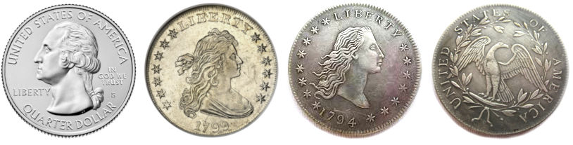 US coins showing wings and women’s hair.