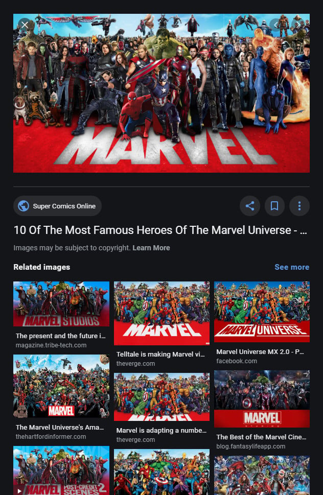 Screenshot of Marvel characters