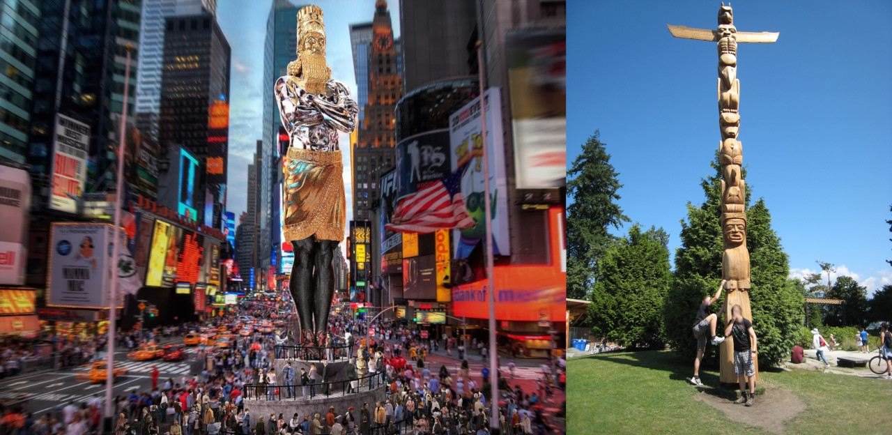 Las Vegas statue vs. totem pole